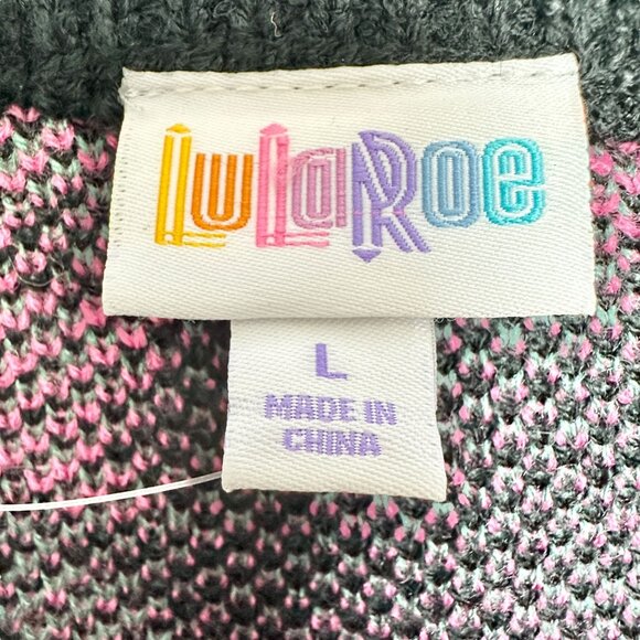 LuLaRoe Torrie Sweater Womens L Black Acrylic LS Pink Green Floral Print V-Neck - Picture 7 of 10